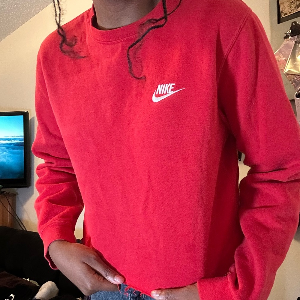 Nike Classic Red Crewneck Raw Edge